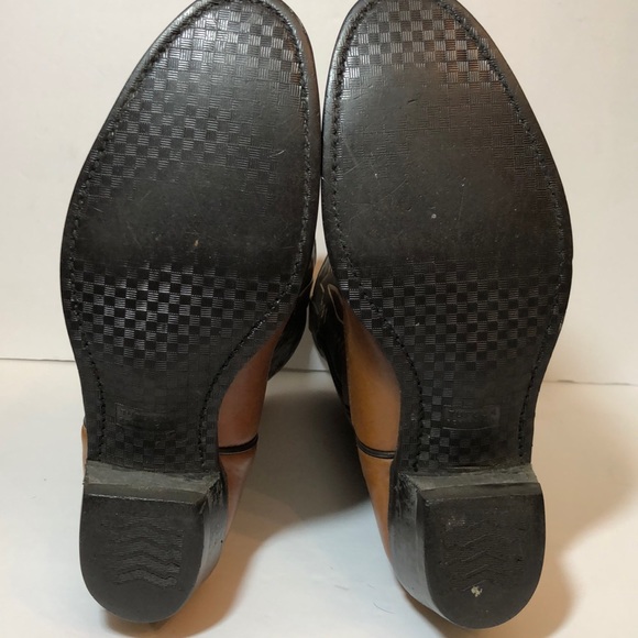 Brown Two Tone Leather Round Toe Cowboy Boots - Picture 8 of 8